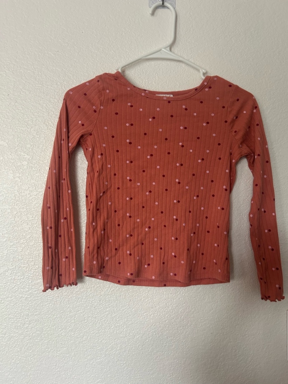 Cat & Jack Rust Pink Ribbed Dot Long-Sleeve Top